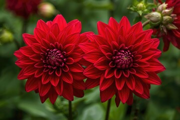 Gorgeous dahlias flaunting vibrant red blossoms