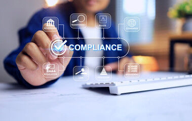 compliance concept with hand tick a checkmark on requirement to compiled the regulation and law to do a business in country