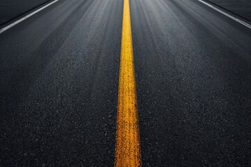 Dark asphalt surface featuring road markings as a backdrop
