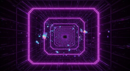 Neon Geometry Dreamscape - Infinite Purple Tunnels AI-Generated for VR Concepts, Digital Art Backgrounds