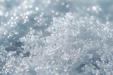Obraz premium Large soft snowflakes resting on icy surface. Backdrop