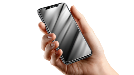 Hand Holding Smartphone: A close-up shot of a hand gently cradling a sleek, modern smartphone. The device's screen reflects light, suggesting a world of information and connection at one's fingertips.