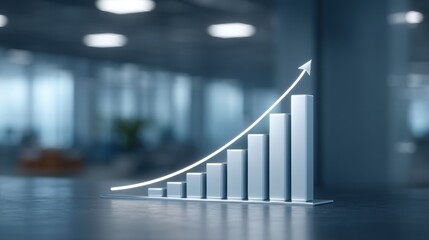 Creative entrepreneurship Graph showing growth with upward trend in a modern office setting.