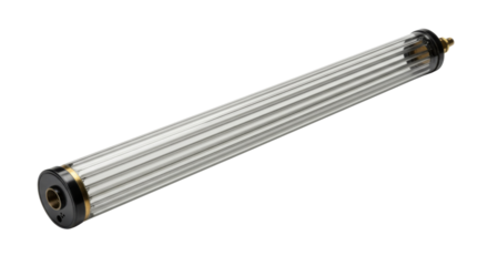 Transparent ribbed glass tube with metal ends for industrial use  