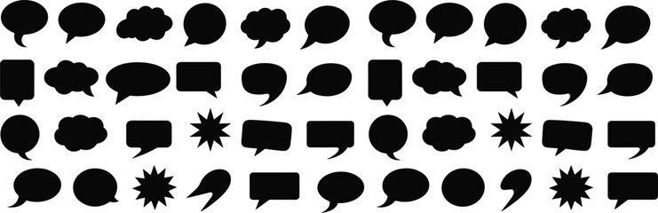 Collection of various speech bubble icons, comic dialog shapes, communication symbols, text balloons, cartoon talk bubbles, vector silhouette set, isolated on white background