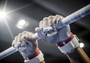 Gymnast's Chalk-Covered Hands on High Bar