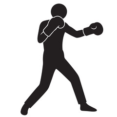 Black Silhouette of a Boxer in a Fighting Stance with Gloves