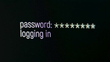 Password entry and server connection. The process of entering the correct password and connecting to the server on the computer screen - Powered by Adobe