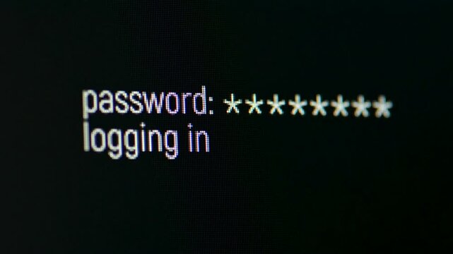 Password entry and server connection. The process of entering the correct password and connecting to the server on the computer screen