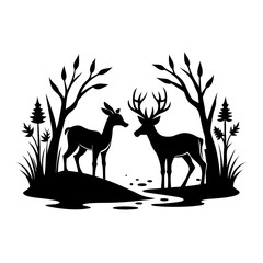 Deer Drinking Water River Silhouette Vector