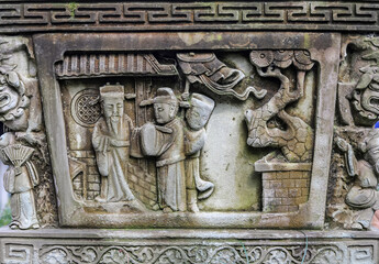 The statue on the stone flowerpot in Chengdu People's Park