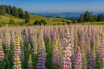 Obraz premium Lush lupin flowers thriving in a colorful scenery