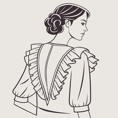 Stylish blouse with elegant ruffled sleeves icon for fashion design