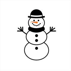 Vector art of simple vector illustration of a snowman with hat and scarf