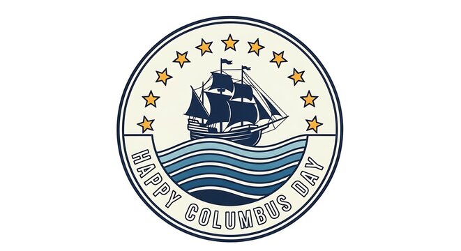 Celebrating Columbus Day with Nautical Ship Emblem Featuring Stars and Waves