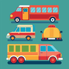 Vector illustration of vehicle drawings. side, front top views. car in colorful