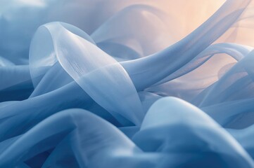 Obraz premium Softly folded sheer blue textile forming delicate, flowing patterns that inspire tranquility and smooth motion.