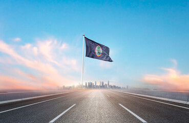Guam national flag with mast waving with beautiful skyline. A view from highway. Guam national flag for independence day.