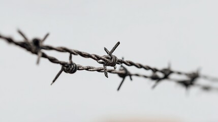 Obraz premium The barbed wire stands out exceptionally against the monotonous gray background, and the high definition ensures that every detail of the wire's texture and structure is clearly visible.