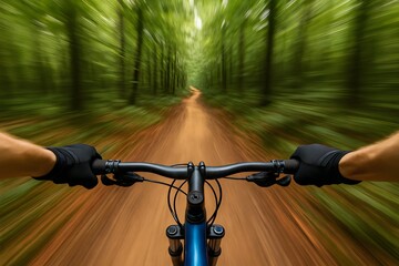 Fast Mountain Biking in Forest - First Person View