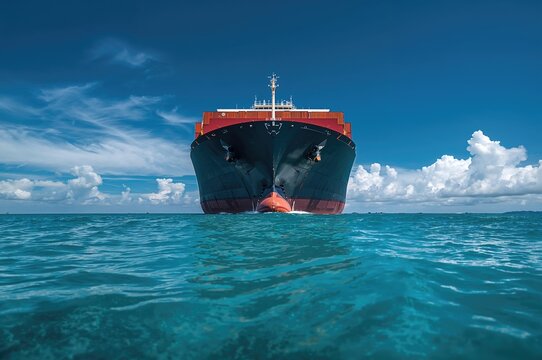Fototapeta Front view of a large cargo vessel in motion