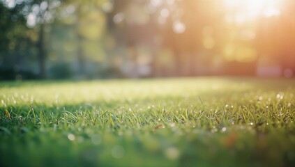Blurred grassy field with soft illumination in the background