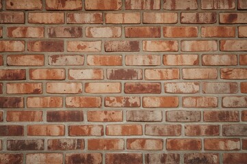 Fototapeta premium Uneven orange and brown brick wall texture, panoramic view
