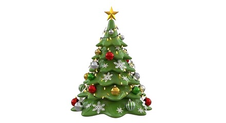 Festively decorated christmas tree with ornaments lights and star topper ready for holidays
