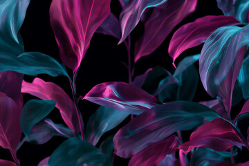 Dark Neon Tropical Leaves