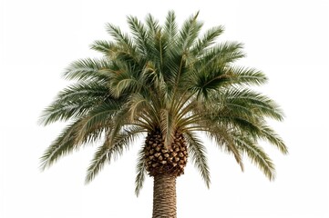 Large palm tree standing alone against a white backdrop