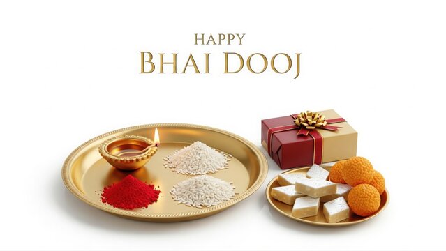 Bhai Dooj Puja Thali Flatlay. White E-commerce Banner. Product Mockup.