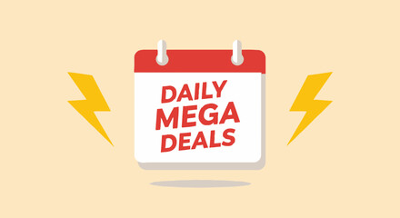Bright promotional graphic highlighting daily mega deals and discounts for consumers in a vibrant