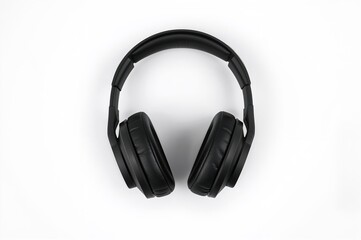 Fototapeta premium Dark-colored gaming headphones against a plain white backdrop.