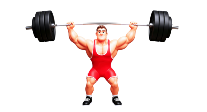 powerful cartoon weightlifter 3d model of intense strength and determination, isolated on transparent background