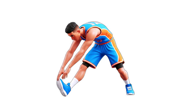 cartoon basketball player pregame stretching, focused athlete, 3d animation, isolated on transparent background - Powered by Adobe