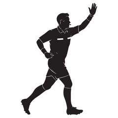 Silhouette of a Soccer Referee Running and Raising Hand