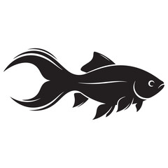 Elegant Black Fish Silhouette with Flowing Fins on White Background