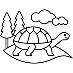 A turtle with Forest walking a simple line art vector