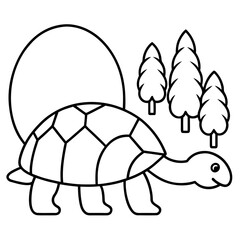 A turtle with Forest walking a simple line art vector