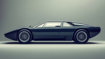Vintage concept sports car at studio with sleek futuristic wedge design, evoking 80s retro automotive vibe