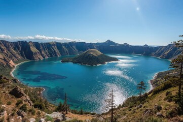 Obraz premium Stunning waterbody surrounded by hills and greenery