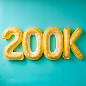 200k Followers Celebration. Gold Balloons on Teal