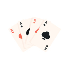 Set of four aces. Playing cards. Aces of diamonds, hearts, spades and clubs.