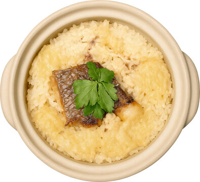 Top view of Japanese sea bream rice (tai meshi) isolated PNG