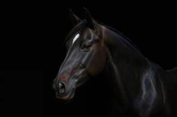 Obraz premium Dark-colored horse against a dark backdrop