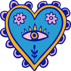 Decorative Sacred Heart Element in Mexican Style. Day of the Dead Series.