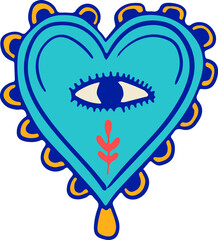 Decorative Sacred Heart Element in Mexican Style. Day of the Dead Series.