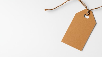 Brown cardboard tag on white background copy space