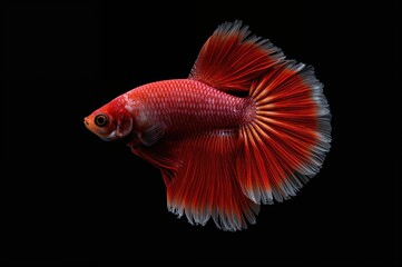 Fototapeta premium Close-up of a Betta fish in combat pose against a dark backdrop