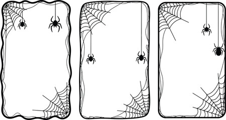 Whimsical Halloween borders with spiders and webs create spooky invitations or decorations